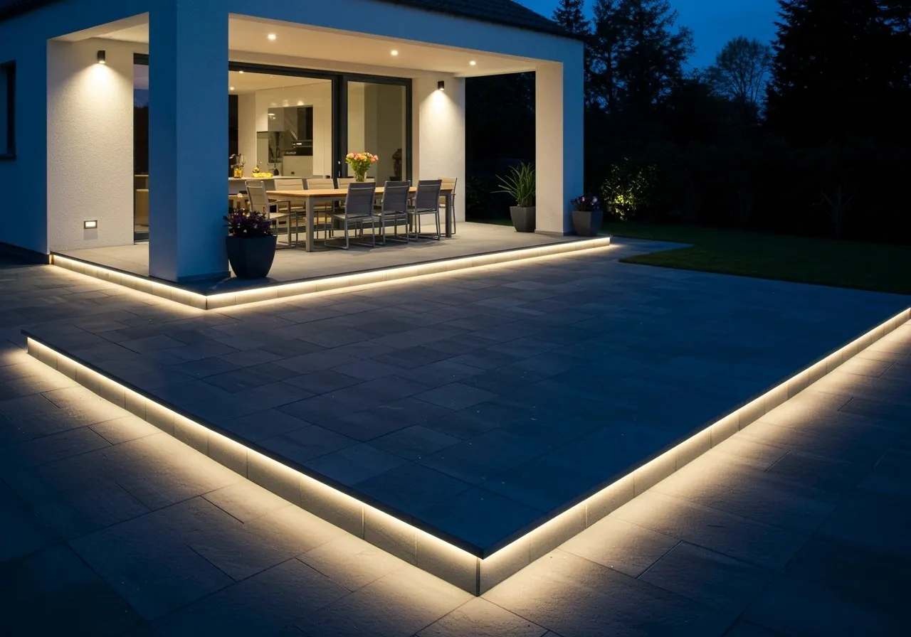 Brightly lit living space with stylish LED lighting on the walls.