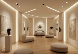 Elegant LED chandelier lighting in a spacious, well-lit room.